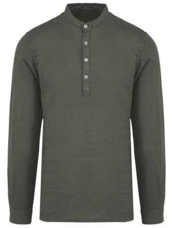 Chemise col mao en lin - Homme - PATS507 - vert kaki
