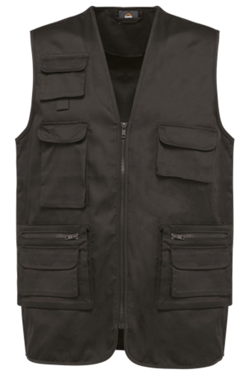 Gilet sans manches multipoches polycoton - Unisexe - WK609 - gris foncé