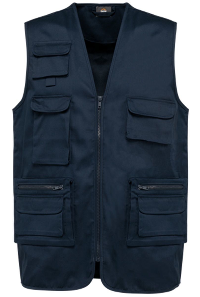 Gilet sans manches multipoches polycoton - Unisexe - WK609 - bleu marine