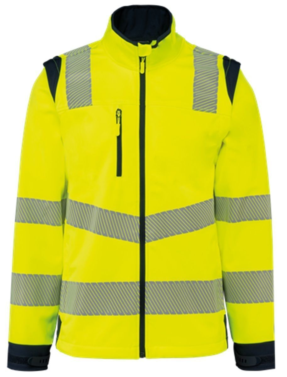 Veste softshell de sécurité manches amovibles - Unisexe - WK460 - jaune fluo et bleu marine