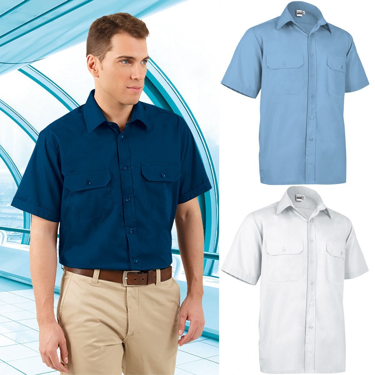 Lot 3 Chemises manches courtes - Homme - ACADEMY MC - blanc - ciel - bleu marine