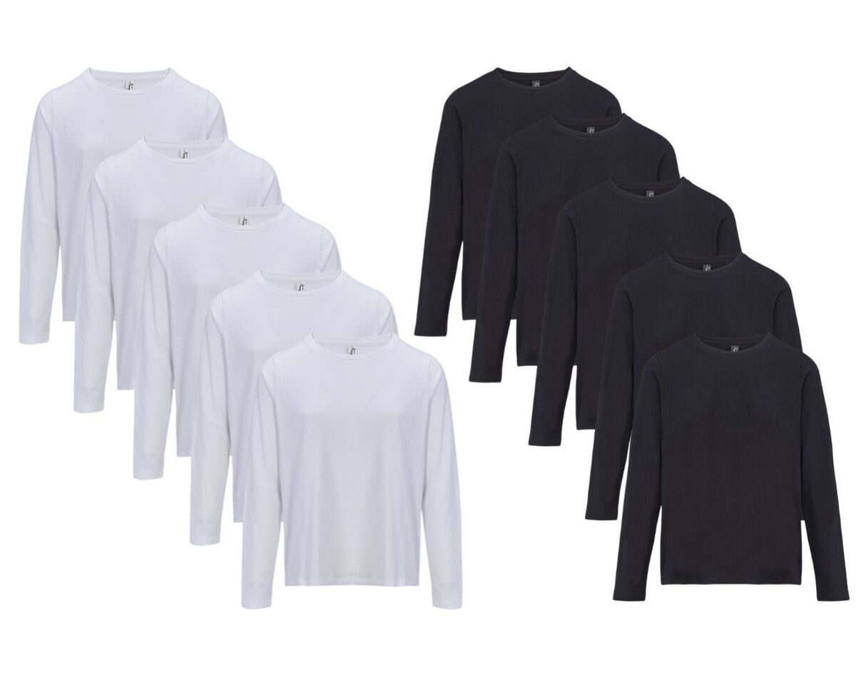 Lot 10 T-shirts manches longues FEMME - 04443 - noir et blanc