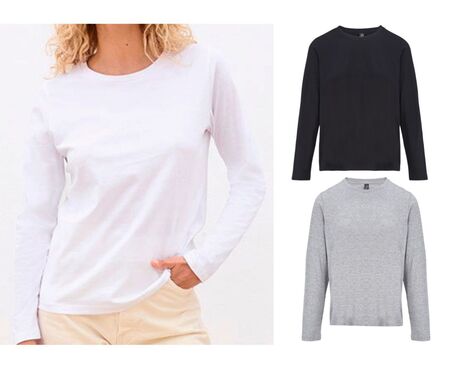 Lot 3 T-shirts manches longues FEMME - 04443 - noir gris et blanc