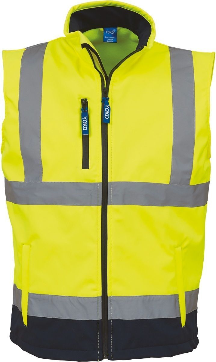 Gilet softshell sans manches haute visibilité - HV006 - jaune fluo et bleu marine