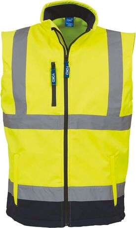 Gilet softshell sans manches haute visibilité - HV006 - jaune fluo et bleu marine