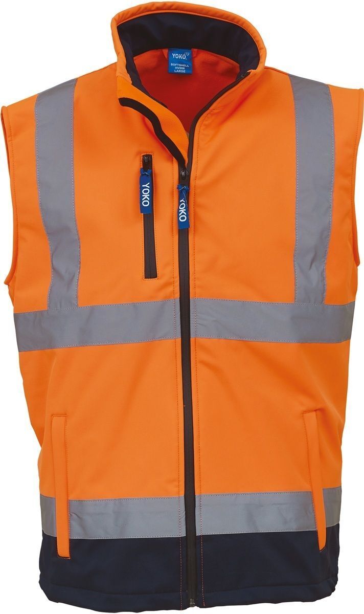 Gilet softshell sans manches haute visibilité - HV006 - orange fluo et bleu marine