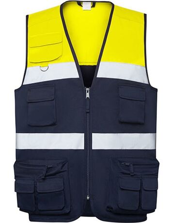Gilet de sécurité en tissu - Haute visibilité - RY9323  - bleu marine et jaune fluo