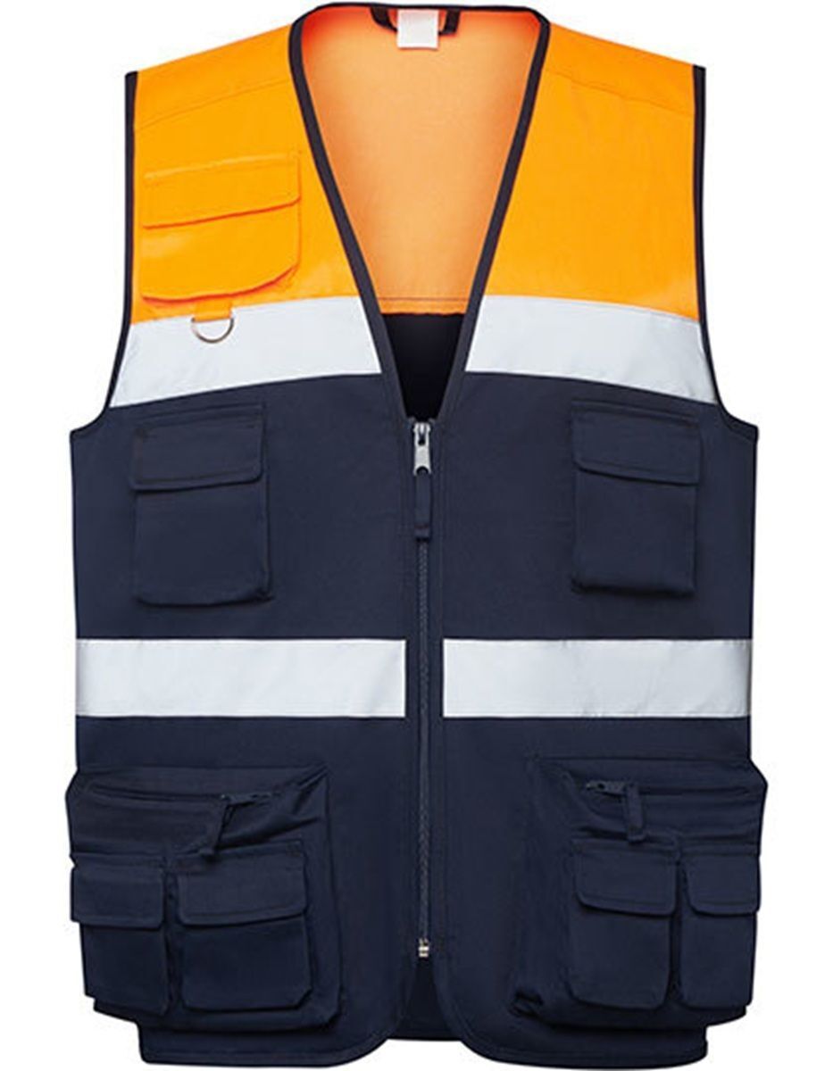 Gilet de sécurité en tissu - Haute visibilité - RY9323  - bleu marine et orange fluo