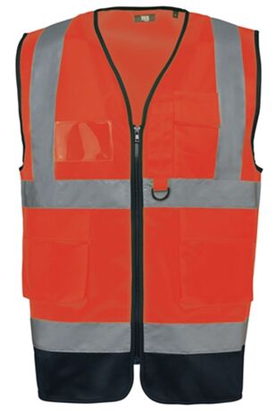 Gilet de sécurité haute visibilité - Unisexe - WK618 - orange fluo et bleu marine
