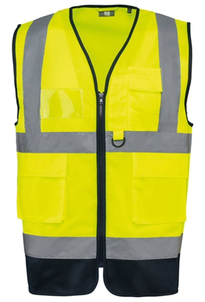 Gilet de sécurité haute visibilité - Unisexe - WK618 - jaune fluo et bleu marine