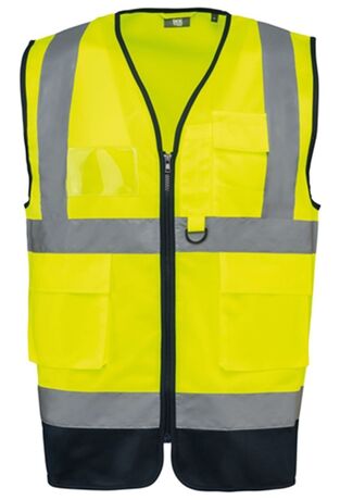 Gilet de sécurité haute visibilité - Unisexe - WK618 - jaune fluo et bleu marine