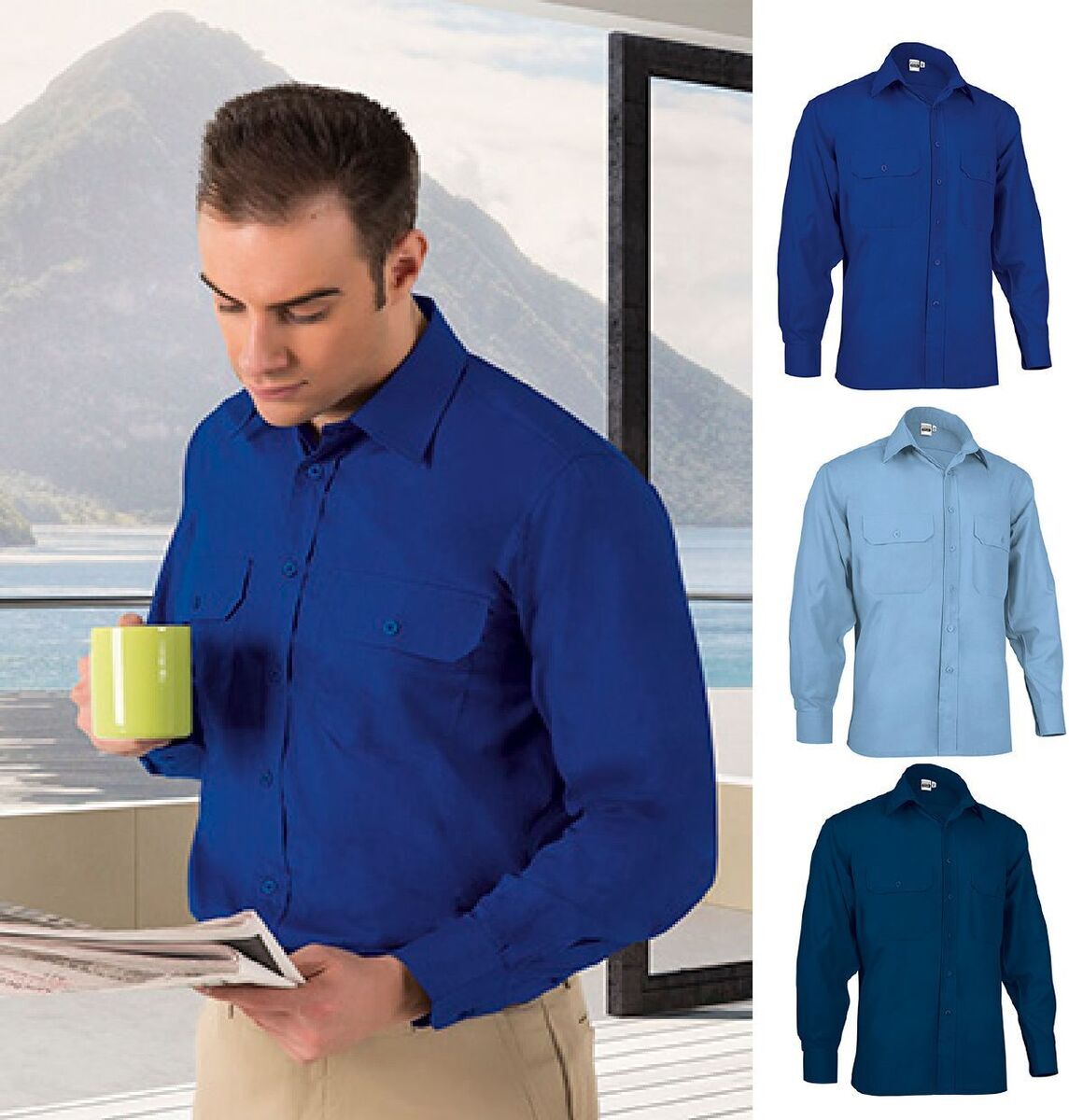 Lot 3 Chemises manches longues - Homme - ACADEMY ML - bleu marine - ciel - azur