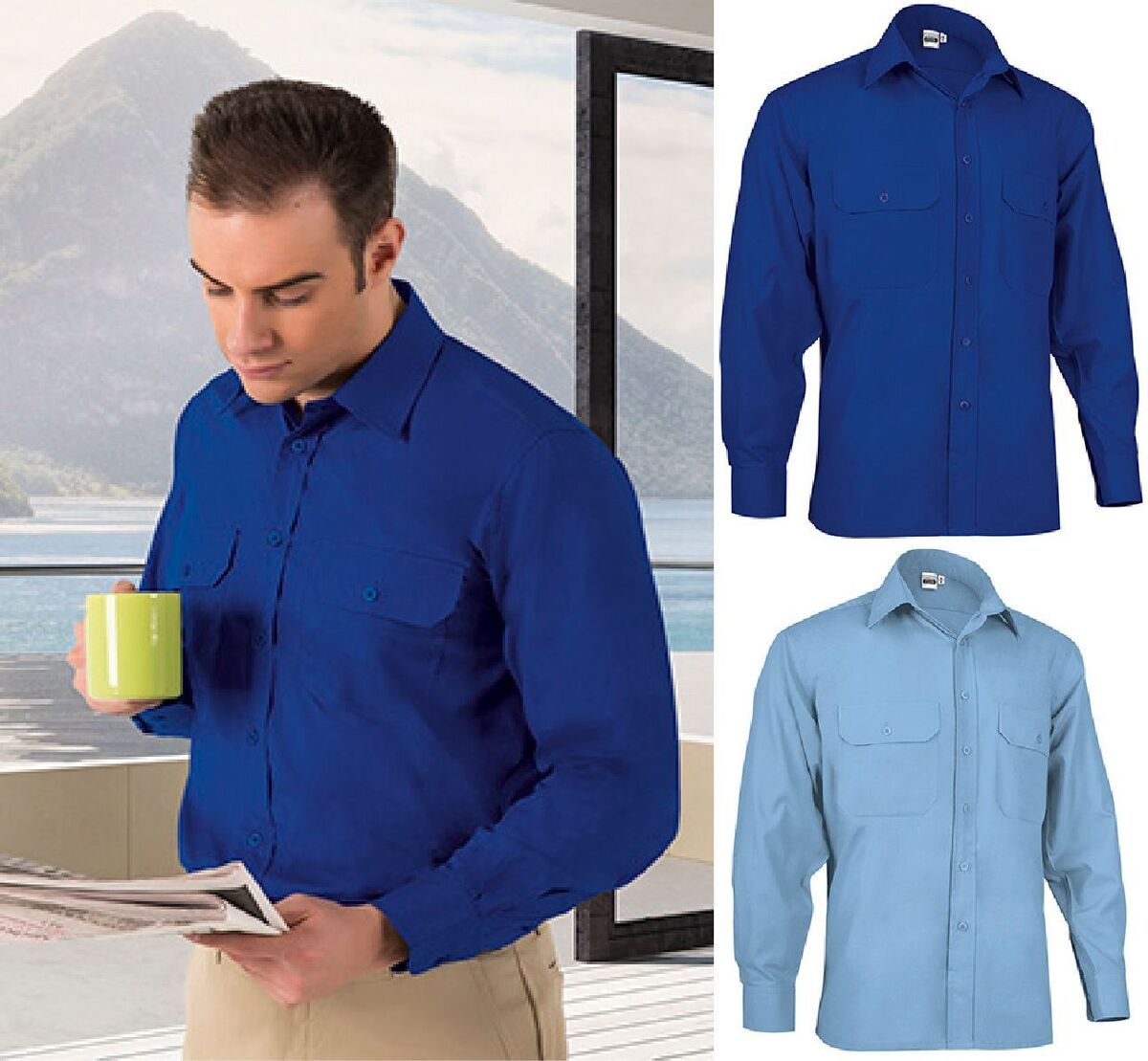 Lot 2 Chemises manches longues - Homme - ACADEMY ML - bleu ciel - azur