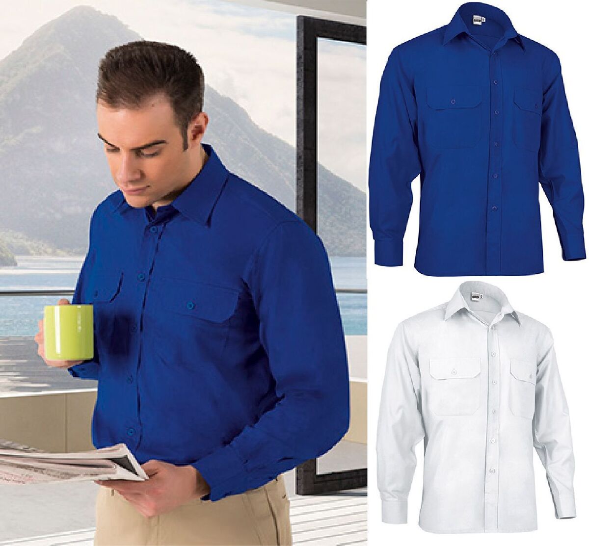 Lot 2 Chemises manches longues - Homme - ACADEMY ML - bleu azur et blanc