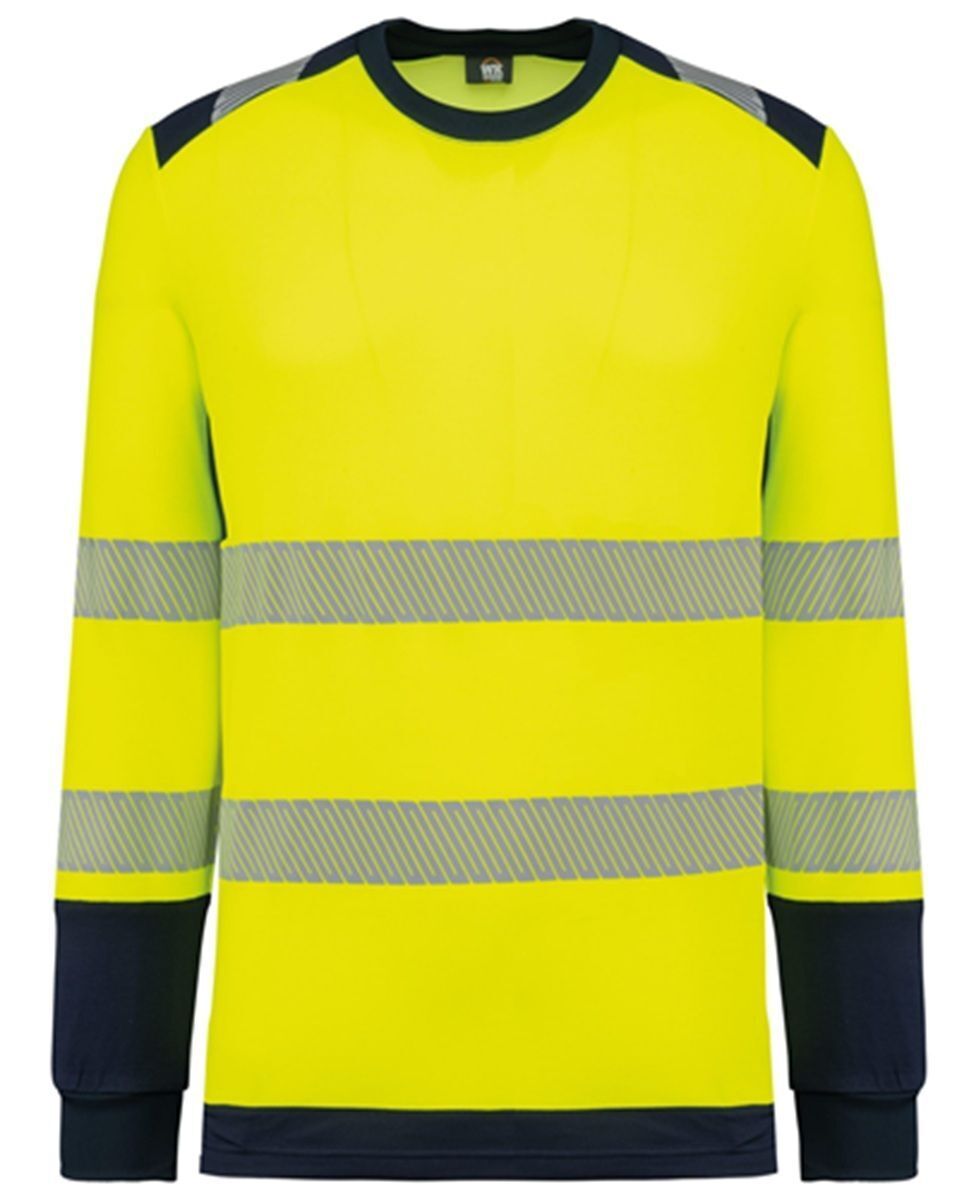 T-shirt de sécurité haute visibilité recyclé - Unisexe - WK361 - jaune fluo et bleu marine