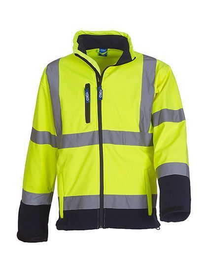 Veste softshell haute visibilité personnalisée - jaune et bleu marine