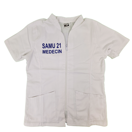 Blouse courte tunique zippée femme OSLO - personnalisée - SAMU - blanc