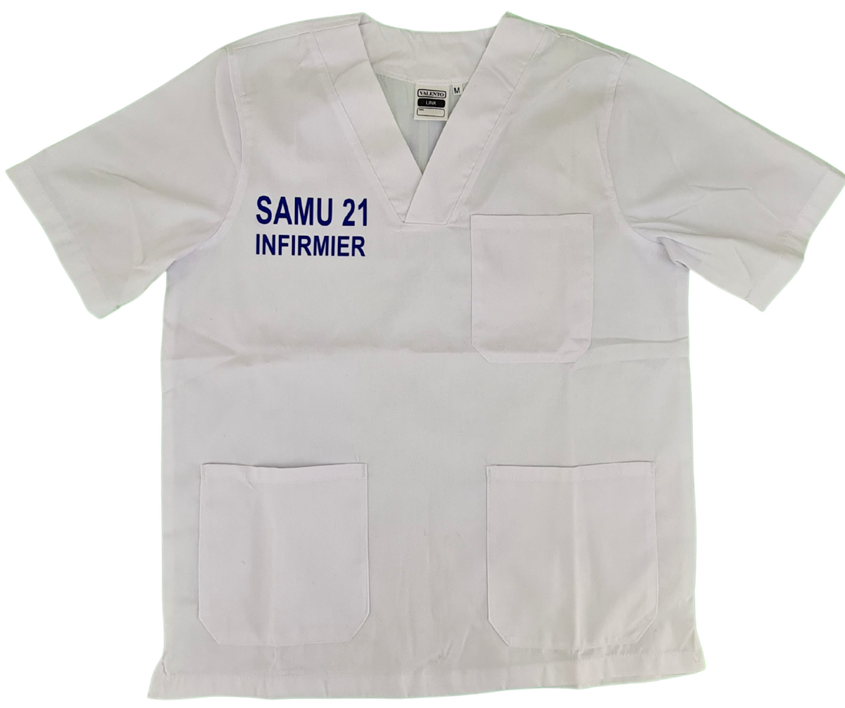 Tunique médicale - Col V - personnalisée SAMU - LINK - blanc