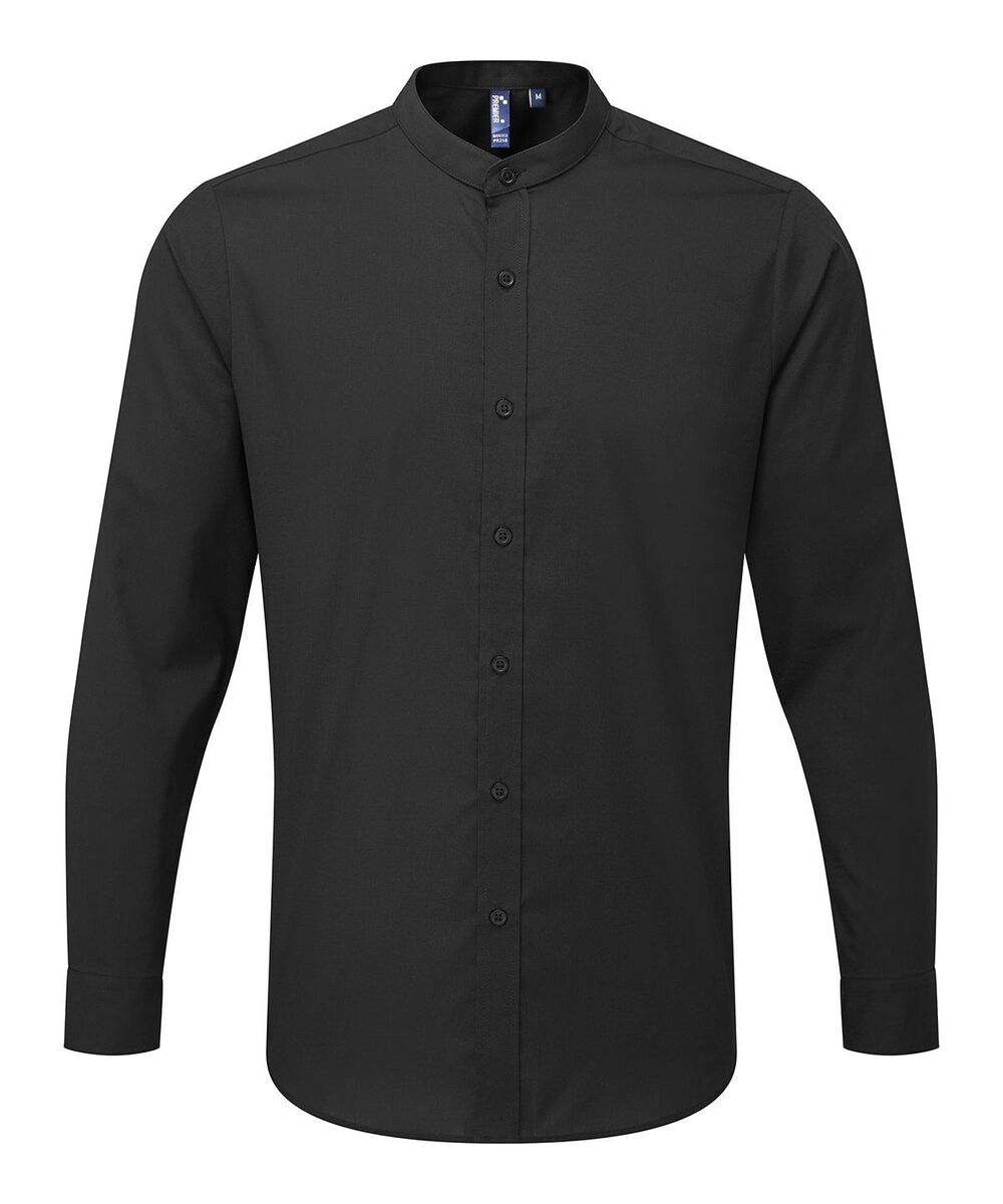 Chemise homme col grand-père - officier - PR258 - noir - manches longues