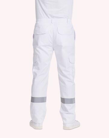 Pantalon ambulancier HOMME - blanc - bandes réfléchissantes