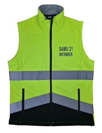 Gilet de sécurité softshell jaune et noir - marquage personnalisé votre texte (SAMU, ARM, MEDECIN, INFIRMIER..)