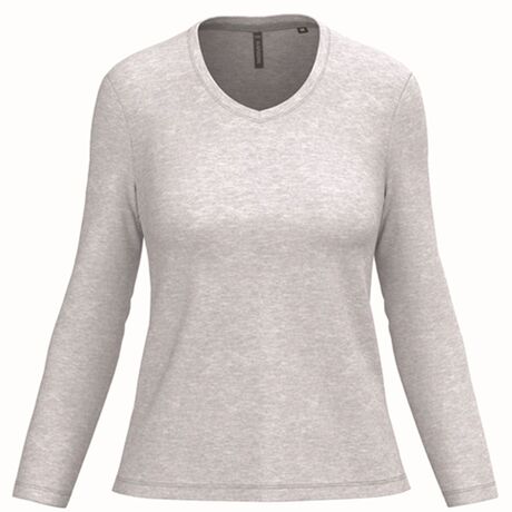 T-shirt manches longues col V - Femme - K382 - gris ash chiné