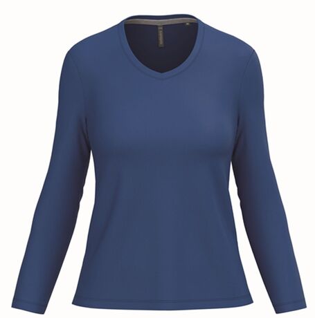 T-shirt manches longues col V - Femme - K382 - bleu roi