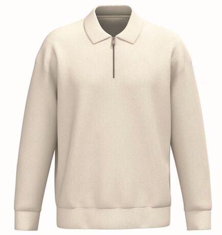 Sweat col polo quart zip - Unisexe - PAT432 - beige ivoire