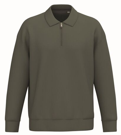 Sweat col polo quart zip - Unisexe - PAT432 - vert kaki