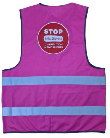 Gilet sécurité STOP NE PAS DERANGER Distribution de médicaments en cours - rose framboise