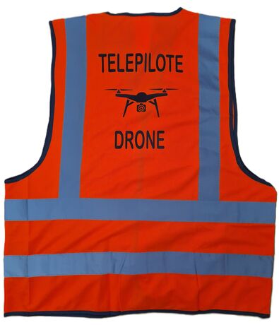 Gilet de sécurité - orange fluo - marquage au dos TELEPILOTE DRONE