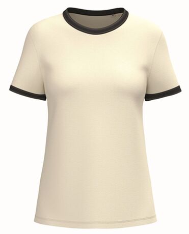 T-shirt à bords contrastés - Femme - PAT361 - beige ivoire et noir