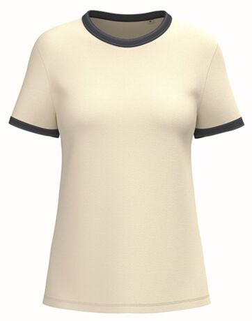 T-shirt à bords contrastés - Femme - PAT361 - beige ivoire et bleu marine