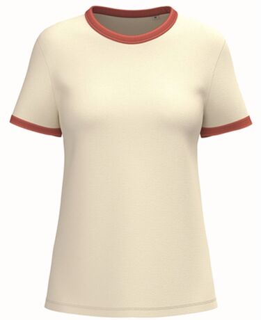 T-shirt à bords contrastés - Femme - PAT361 - beige ivoire et paprika