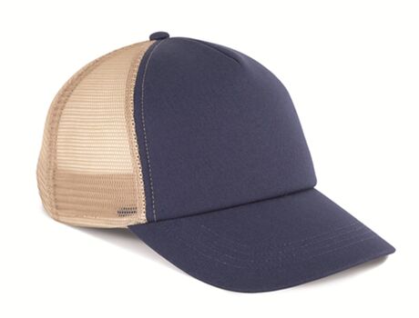 Casquette trucker 5 panneaux - KP240 - bleu indigo et beige sable