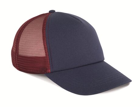 Casquette trucker 5 panneaux - KP240 - bleu indigo et rouge vin