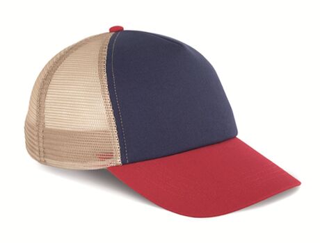 Casquette trucker 5 panneaux - KP240 - bleu indigo - rouge et frost grey