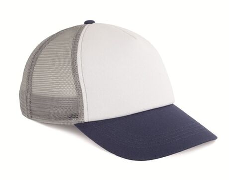 Casquette trucker 5 panneaux - KP240 - blanc bleu indigo et gris