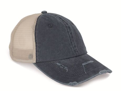 Casquette trucker  effet déchiré unisexe - PAT027 - bleu marine et beige
