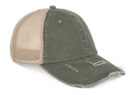 Casquette trucker  effet déchiré unisexe - PAT027 - vert kaki et beige