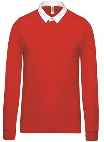 Polo homme rugby - Manches longues - rouge  - Col contrasté