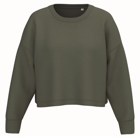 Sweat crop col rond - Femme - vert kaki