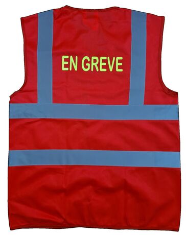 Gilet de sécurité - Marquage au dos EN GREVE - rouge texte jaune