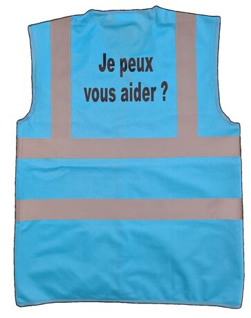 Gilet de sécurité - Marquage au dos Je peux vous aider - bleu saphyr