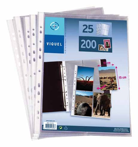 25 pochettes perforées transparentes pour classer 200 photos 10 x 15 cm VIQUEL