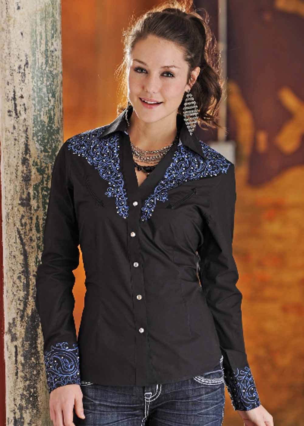 Chemise femme country Perfect Paisley noir broderies strass