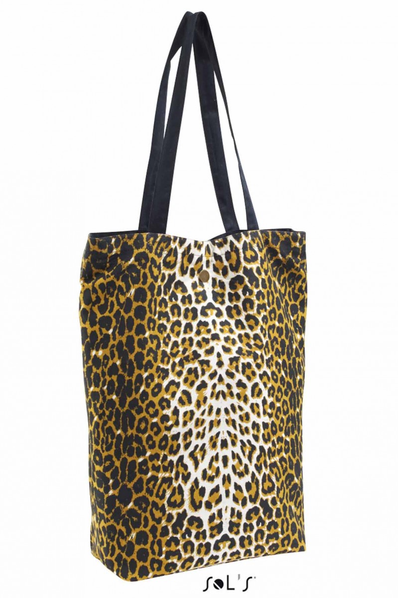 Sac cabas shopping étudiant en toile réversible imprimé léopard