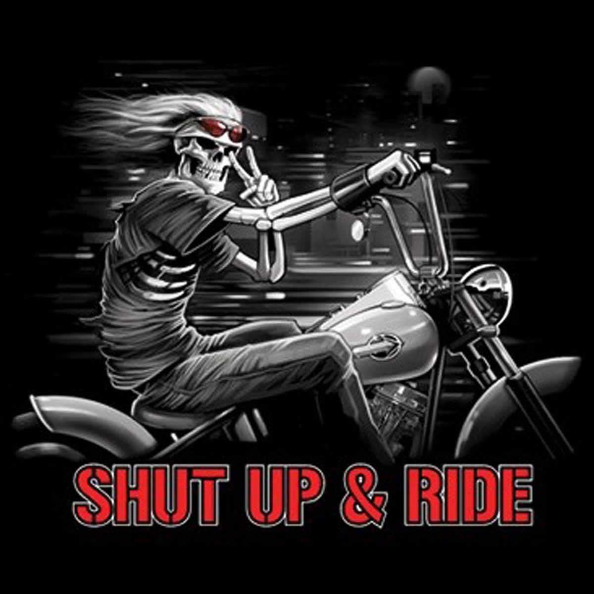 T-shirt HOMME manches courtes - Moto squelette - Shut up and ride - 8879 - noir