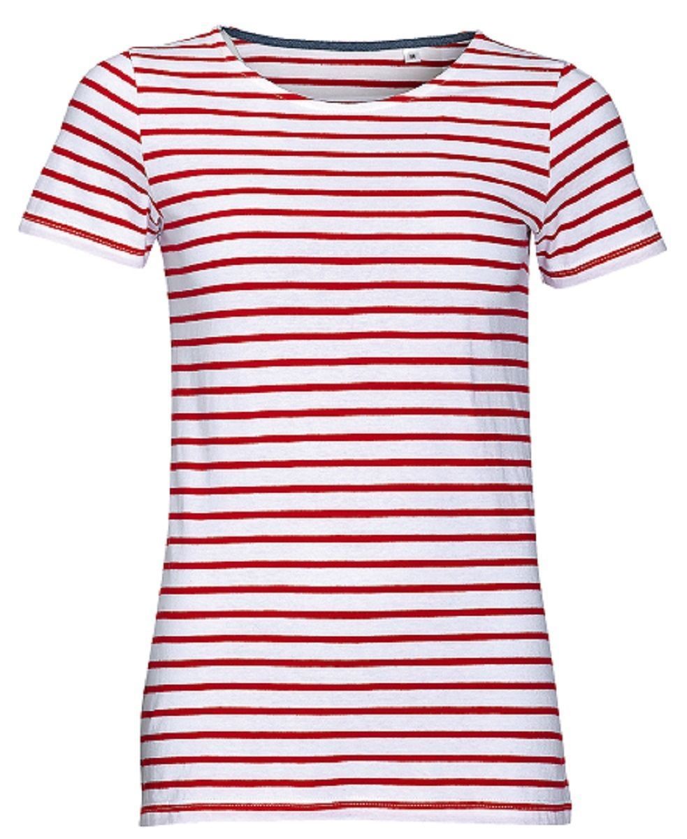 T-shirt Rayé Femme Cecil - Col Bateau, Manches 3/4, Mélange Coton-modal Pour Un Confort Quotidien