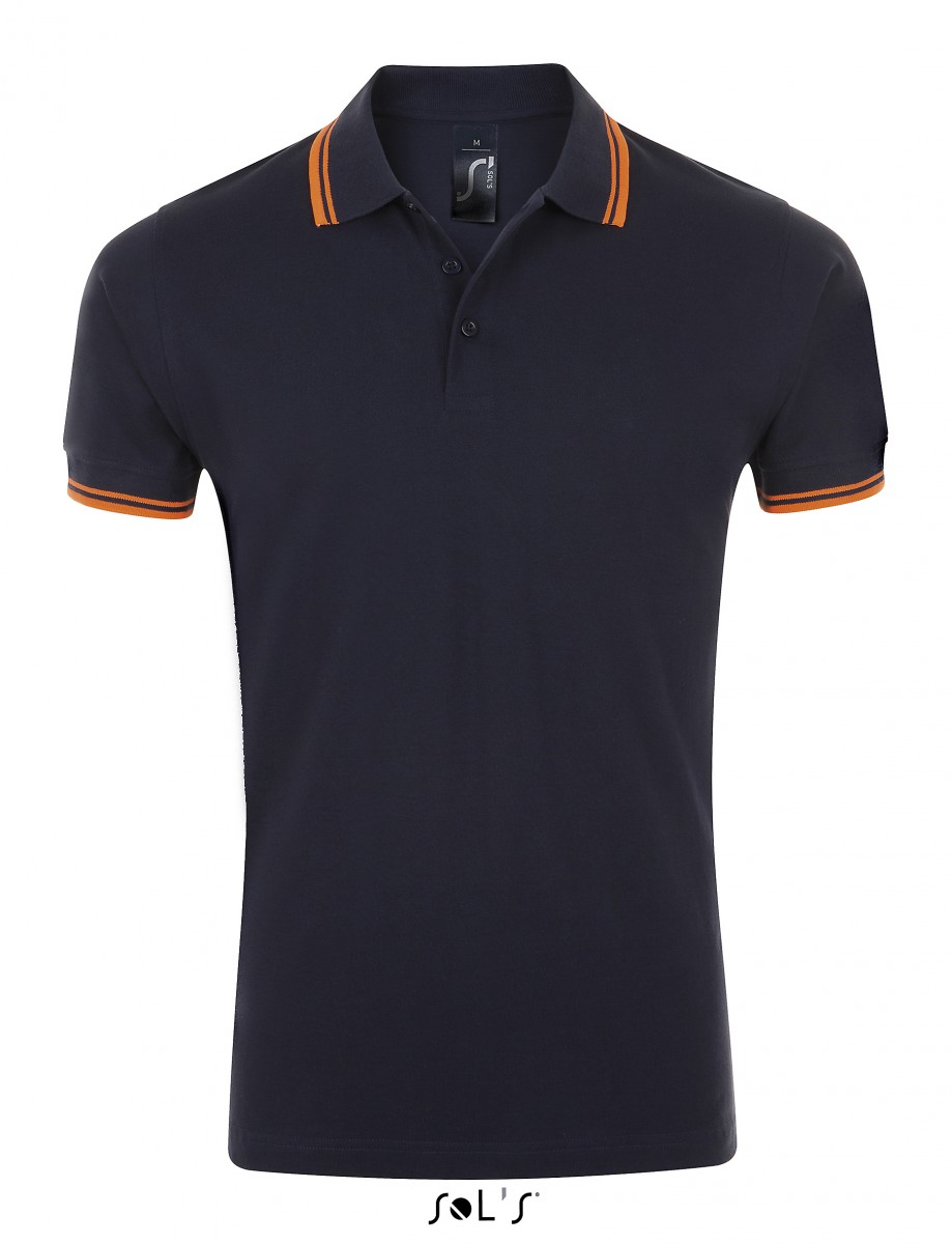 Polo homme coton - 00577 - bleu marine et bande orange